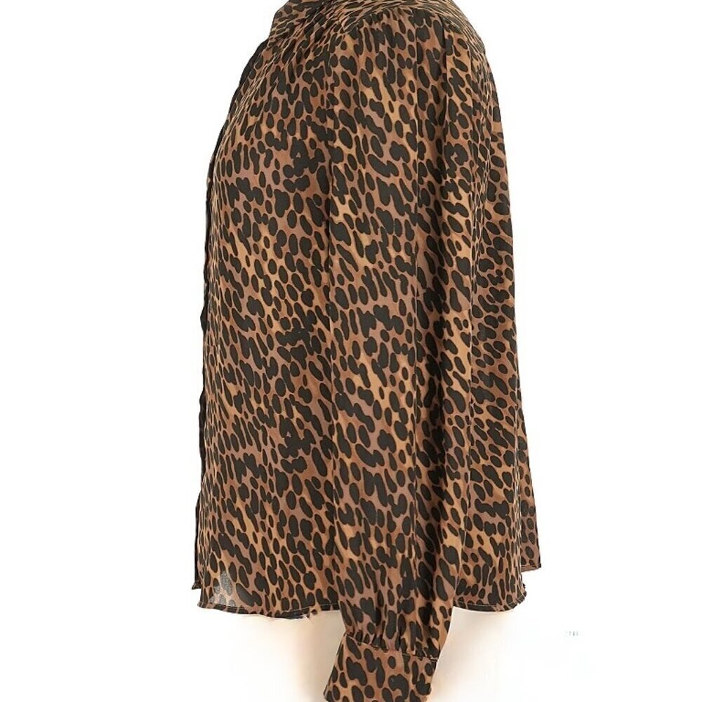 Daniel Rainn Leopard Print Blouse Size L Long Sleeve - Picture 4 of 9